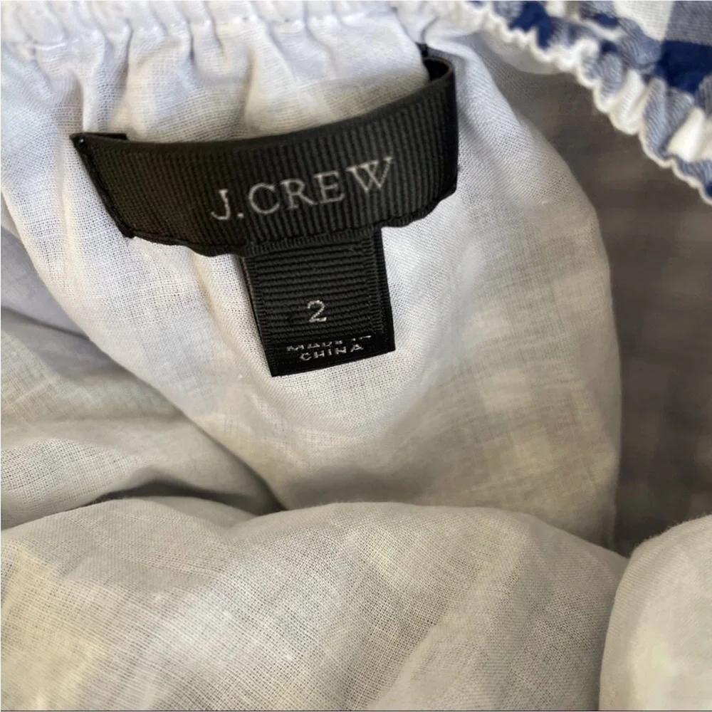 J.Crew Gingham Plaid Ruffle Tie Shoulder Top